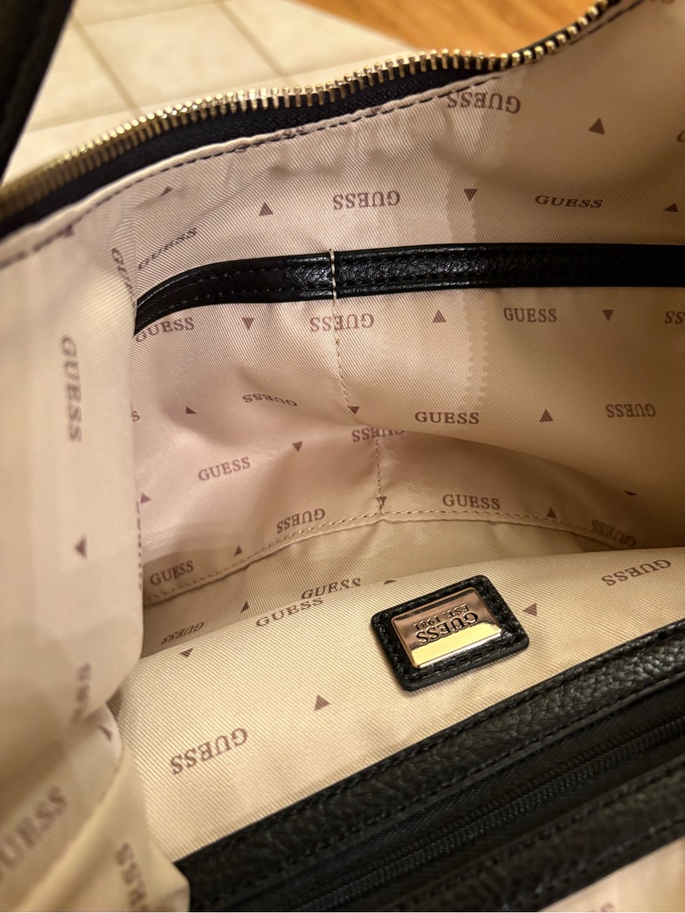 NWT GUESS Brooke Hobo Shoulder Bag Black Gold Hardware Luxury Classic Charm - Picture 6 of 11